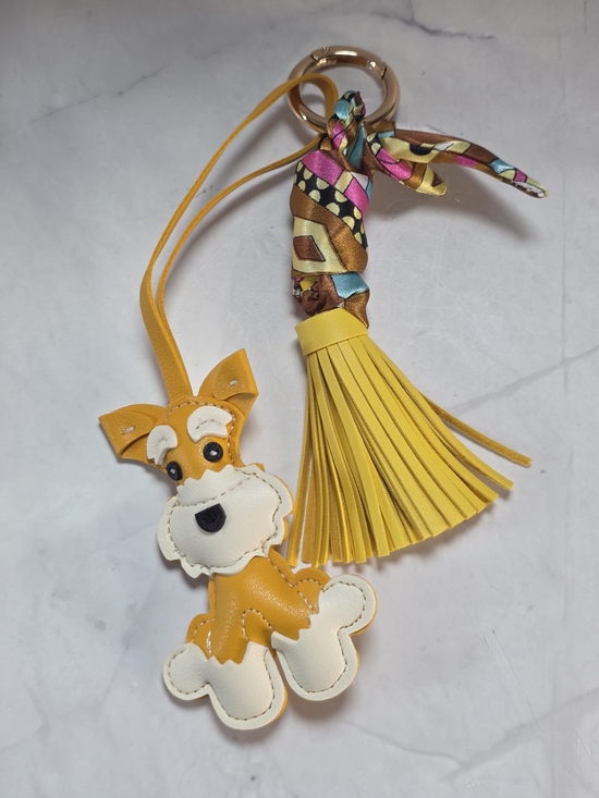 Accessories - Cute Yellow Schnauzer Dog Bag Charm Tassel & Twilly Scarf Keychain